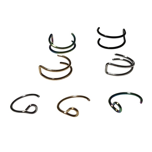 Stainless Steel Nose Rings & Septum Hoops Set Of 7 Mixed Color Fashion Jewelry - Picture 2 of 4